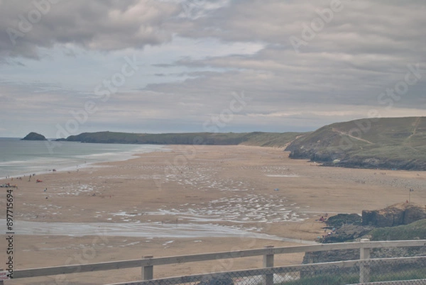 Obraz Tide Out With Clouds Perranporth Beach
