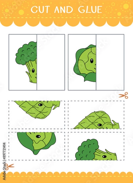 Obraz Find the couple of the picture. Simple educational game for kids. Cut and glue. Vector worksheet