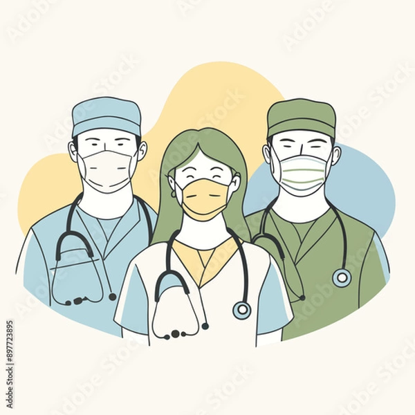 Fototapeta Medical workers in professional attire working together