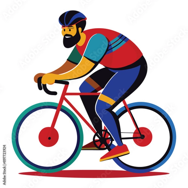 Obraz Curvy-bodied man cycling on outdoor path