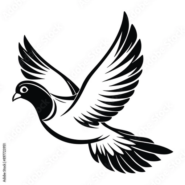 Fototapeta Minimalist illustration of a beautiful flying pigeon