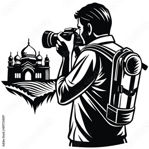 Obraz Photographer Standing with Camera in India, Back View EPS Vector Illustration