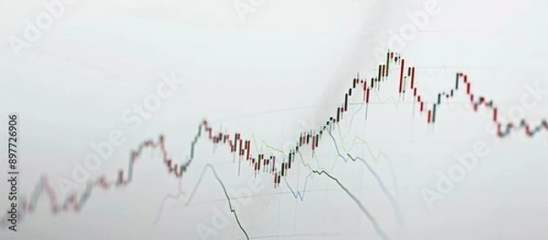 Fototapeta White background featuring a minimalist financial chart with a gentle upward slope in stock prices.