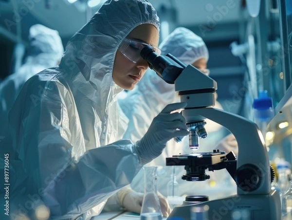 Fototapeta Skilled lab technician conducting experiments in laboratory, critical role of lab work in scientific research, emphasizing attention to detail and thoroughness in experimental procedures.