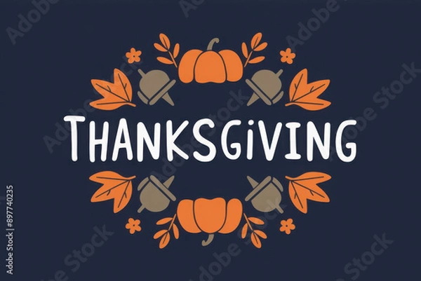 Fototapeta Happy thanksgiving day background with lettering and illustrations.
