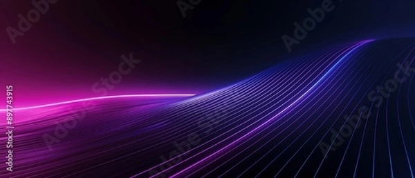 Fototapeta An abstract image featuring dynamic lines in purple and blue hues against a dark gradient background, creating a futuristic and sleek visual.