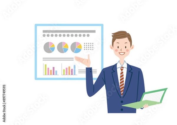 Fototapeta プレゼンをするビジネスマンのイラスト