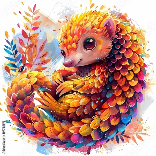 Obraz Colorful Pangolin with Watercolor Background