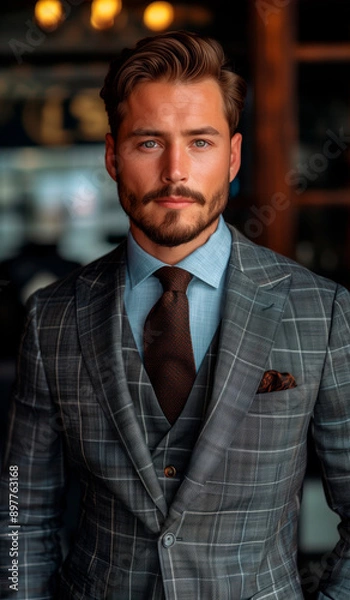 Obraz Portrait of a handsome man wearing a suit and tie. Businessman wearing an impeccable and handsome suit.