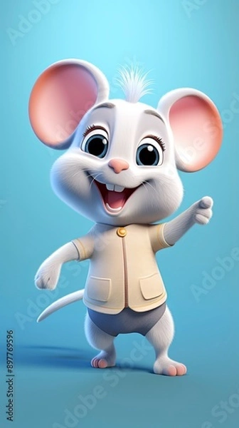 Obraz cute mouse cartoon 3d render with one color background, generative ai