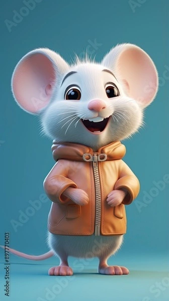 Obraz cute mouse cartoon 3d render with one color background, generative ai