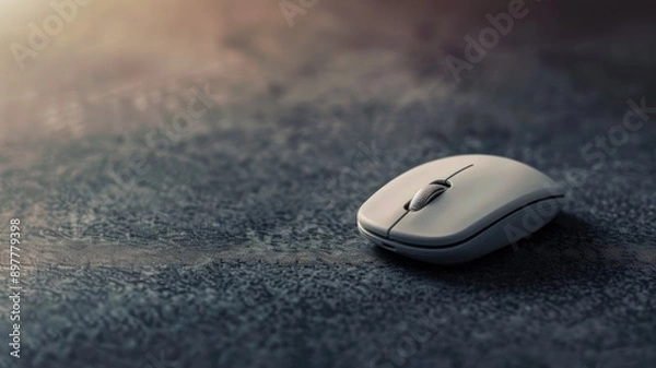 Fototapeta White wireless computer mouse on textured surface