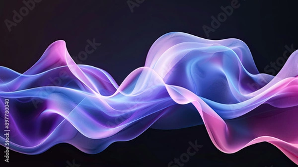 Fototapeta 3D Fluid Creative Background with Glassmorphism Style, Frosted Glass Effect in Pastel Colors: Pink, Purple, Blue, Curved Line Graphic Design, Isolated on Black Background