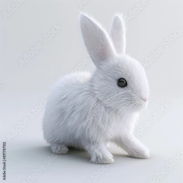 Obraz A White Rabbit Sitting on a White Background