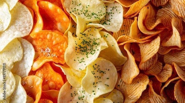 Obraz Pile of potato chips close-up background