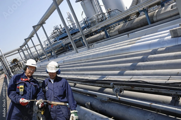 Fototapeta engineers  and massive pipeline construction