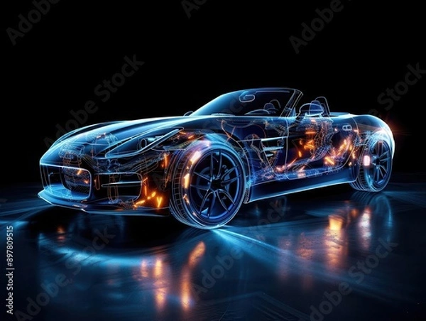 Fototapeta Design an xray image of a roadster with emphasis on its lightweight construction and aerodynamic features