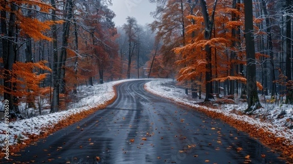 Fototapeta Snowy Road Through a Forest