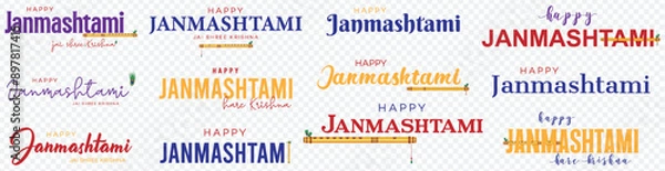Obraz Happy Janmashtami, with Colorful Designs, Janmashtami, typography, Happy Janmashtami banner, and, Krishna Janmashtami, calligraphy, text, Janmashtami Banner, Vector. Krishna Janmashtami Banner, 