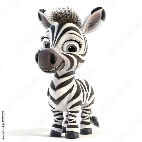 Obraz Cute Cartoon Zebra with Big Eyes and Smiling Expression