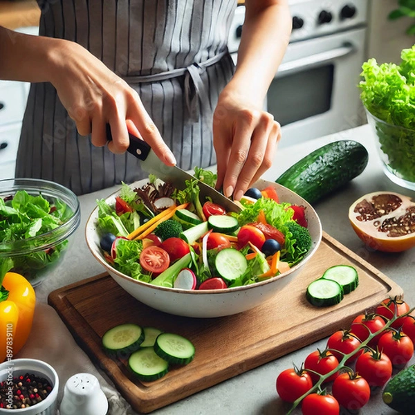 Obraz Fresh vegetable and fruit salad.