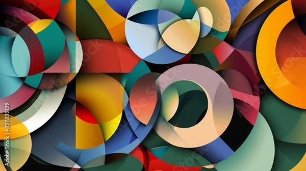 Fototapeta Abstract geometric pattern with vibrant colors and overlapping circles and shapes.
