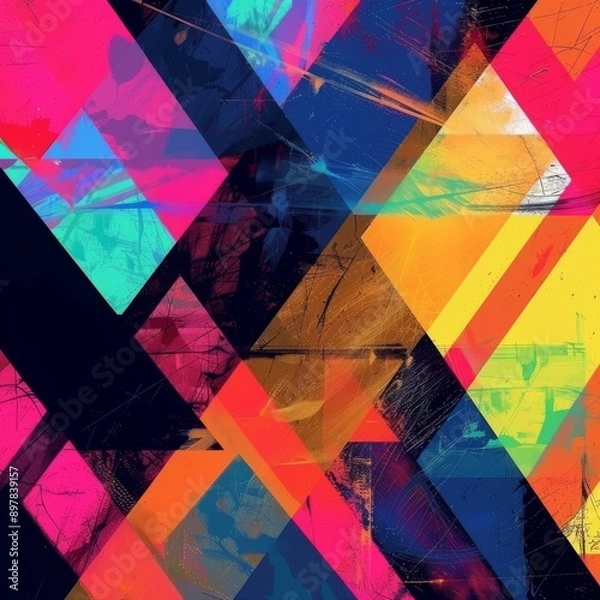 Fototapeta Abstract geometric pattern with vibrant colors and overlapping shapes. Ideal for modern design projects.