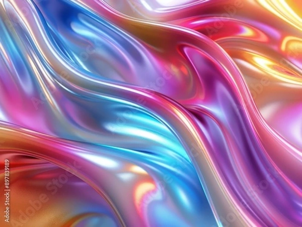 Fototapeta Abstract iridescent liquid surface with vibrant colors and flowing textures.