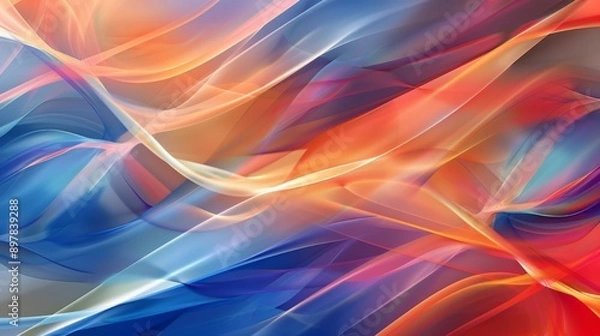Fototapeta Abstract swirling pattern in vibrant shades of blue, red and orange. Dynamic and energetic design.