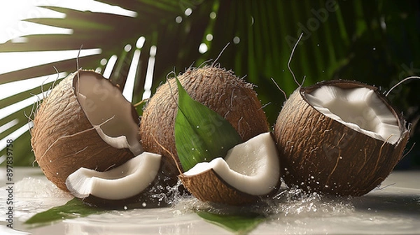 Fototapeta delicious coconuts display for advertising, banner, template