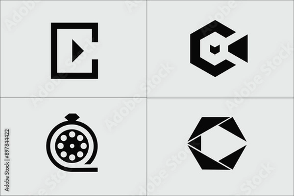 Obraz set of letter C CC in film maker logo template, large set of vector logos photo and video production C initial
