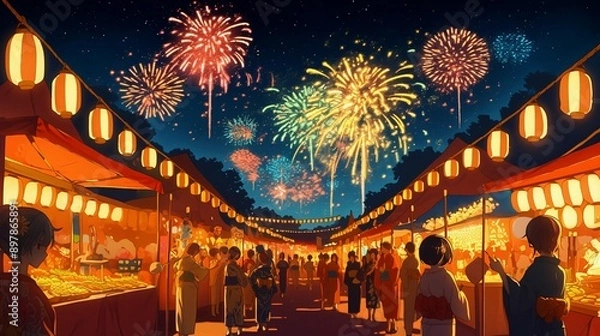 Obraz 日本の祭りと屋台の風景1