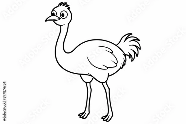 Fototapeta Funny Ostrich Vector Illustration Cartoons, Clipart, Line Art Design White Background, Funny ostrich vector illustration, cartoons, clipart, and line art design on white background.