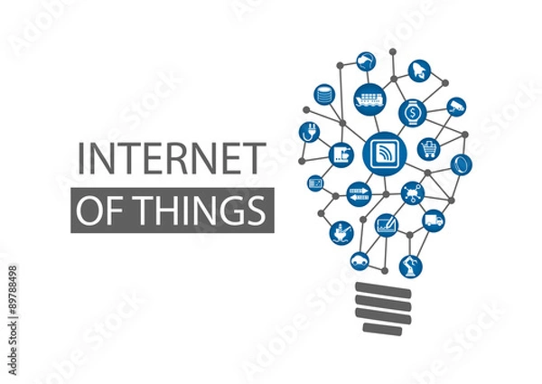 Fototapeta Tło koncepcji Internetu rzeczy (IOT). Ilustracja wektorowa reprezentująca nowe innowacyjne pomysły w zakresie technologii informatycznych