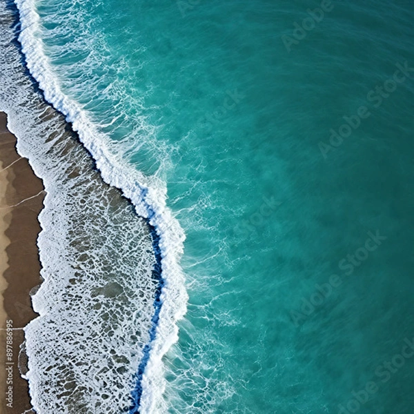 Fototapeta Aerial view beautiful of sea waves from drone. Stock image of blue color of ocean water, sea surface. Top view on turquoise waves, clear water surface texture.