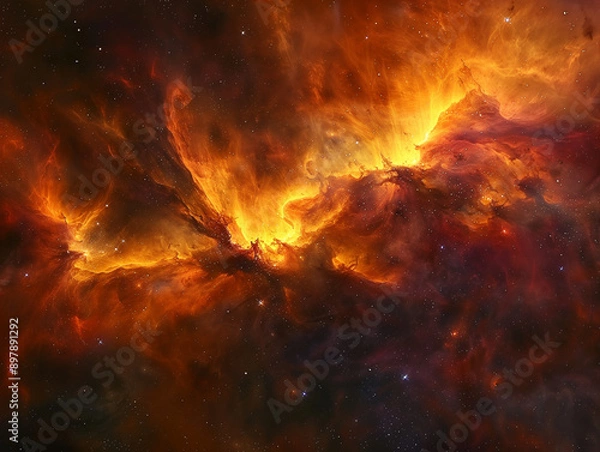 Fototapeta Intense Flame Nebula Centered on a Deep Bronze Background - Celestial Emission