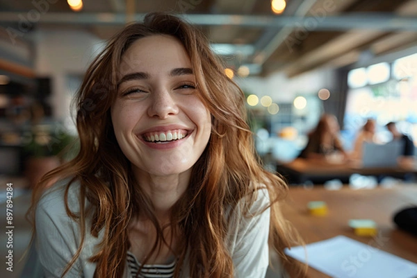 Obraz Woman Laughing at a Funny Story in Office