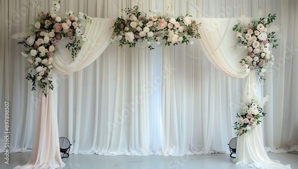 Obraz Elegant White Wedding Stage Decor with Floral Arrangements