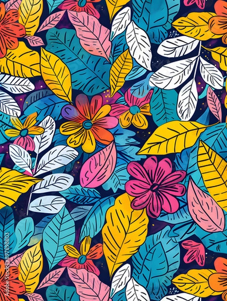 Fototapeta 2D flower and leaf cards in various styles