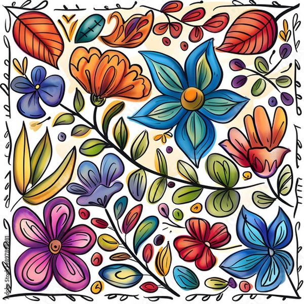 Fototapeta 2D flower and leaf cards in various styles