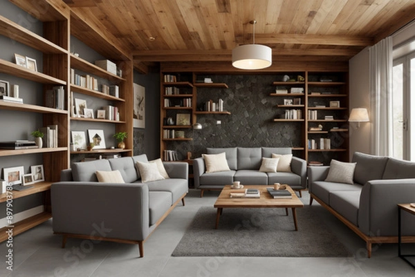 Fototapeta "Luxury Décor: Integration of Wood and Sophisticated Walls"
