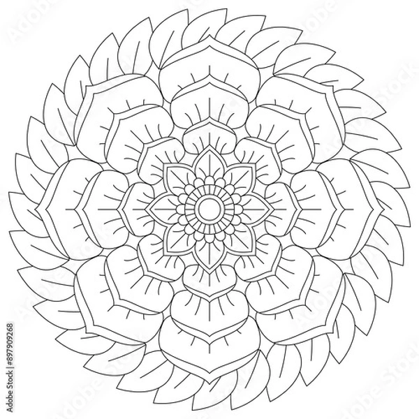 Obraz floral Mandala design coloring page on white background