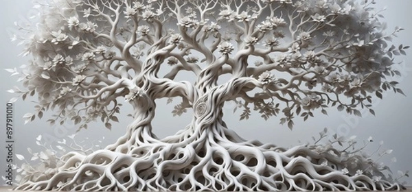 Obraz 3D rendering tree life is made up multiple branches leaves intri