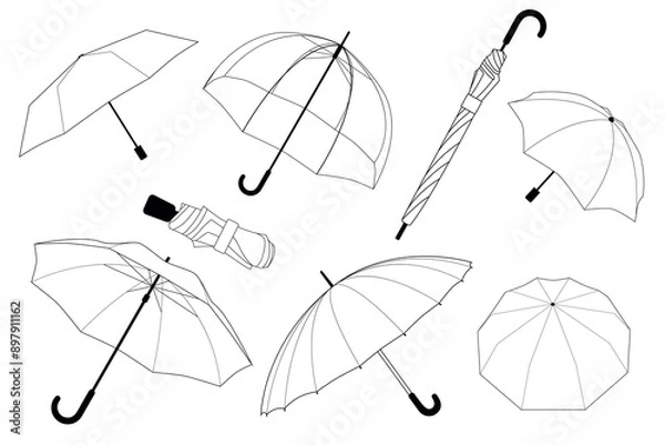 Obraz Umbrellas vector set. Rainy weather. Vector illustration.