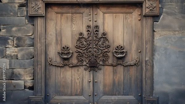 Fototapeta brass wooden doors