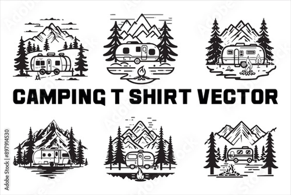 Fototapeta  Creative Camping silhouette vector