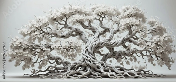 Fototapeta Digital art piece that appears to be sculpture tree branch leaf