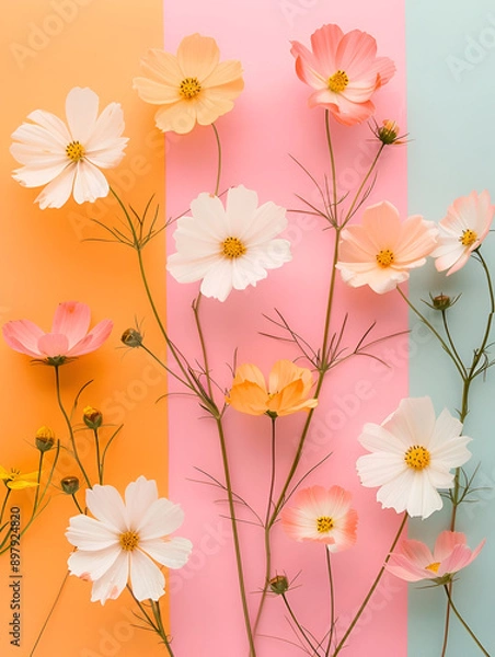 Obraz Spring Flowers on Pastel Paper Background