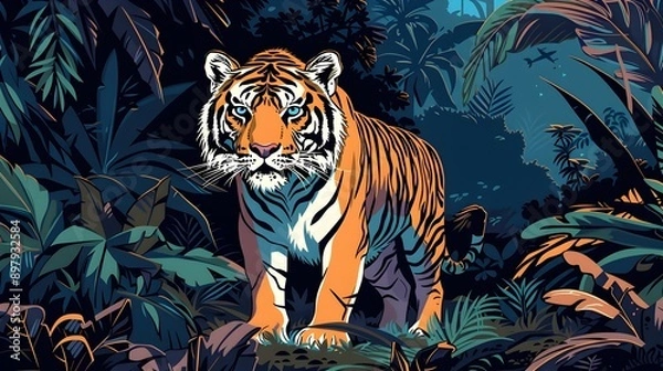 Fototapeta Regal Tiger Prowling Through Mystical Asian Jungle