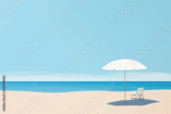 Fototapeta Serene beach scene with umbrella
